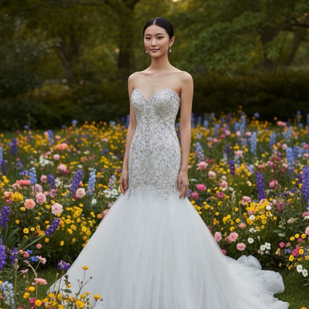 Essence of Australia Strapless Bead and Tulle Wedding Dress (gown) Size 12